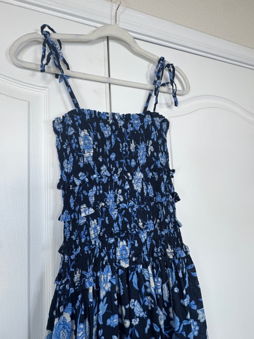LAST CHANCE | J. Crew Smocked Midi Dress Blue Floral Small 100% Cotton Tie Strap - Picture 6 of 9